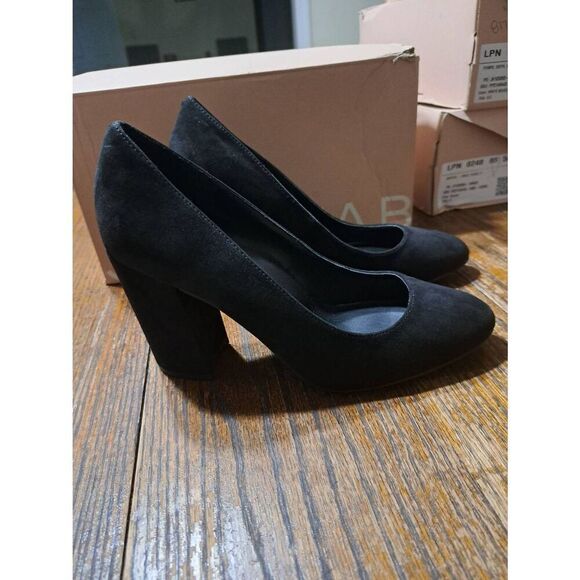 New Size 8 JustFab Black Daphne Pumps Chunky Block High Heel Dress Shoes Slip On - Picture 1 of 5